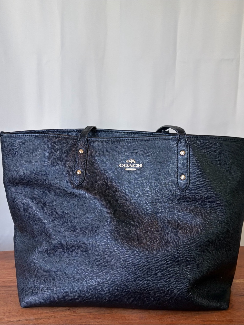 Coach Black Crossgrain Leather City Zip Tote Bag F58846 